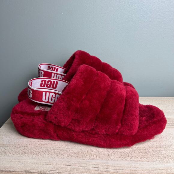 Ugg Fluff Yeah Slipper Slides Red size 9 Women's Shoes Sheepskin Slingback - Picture 2 of 10